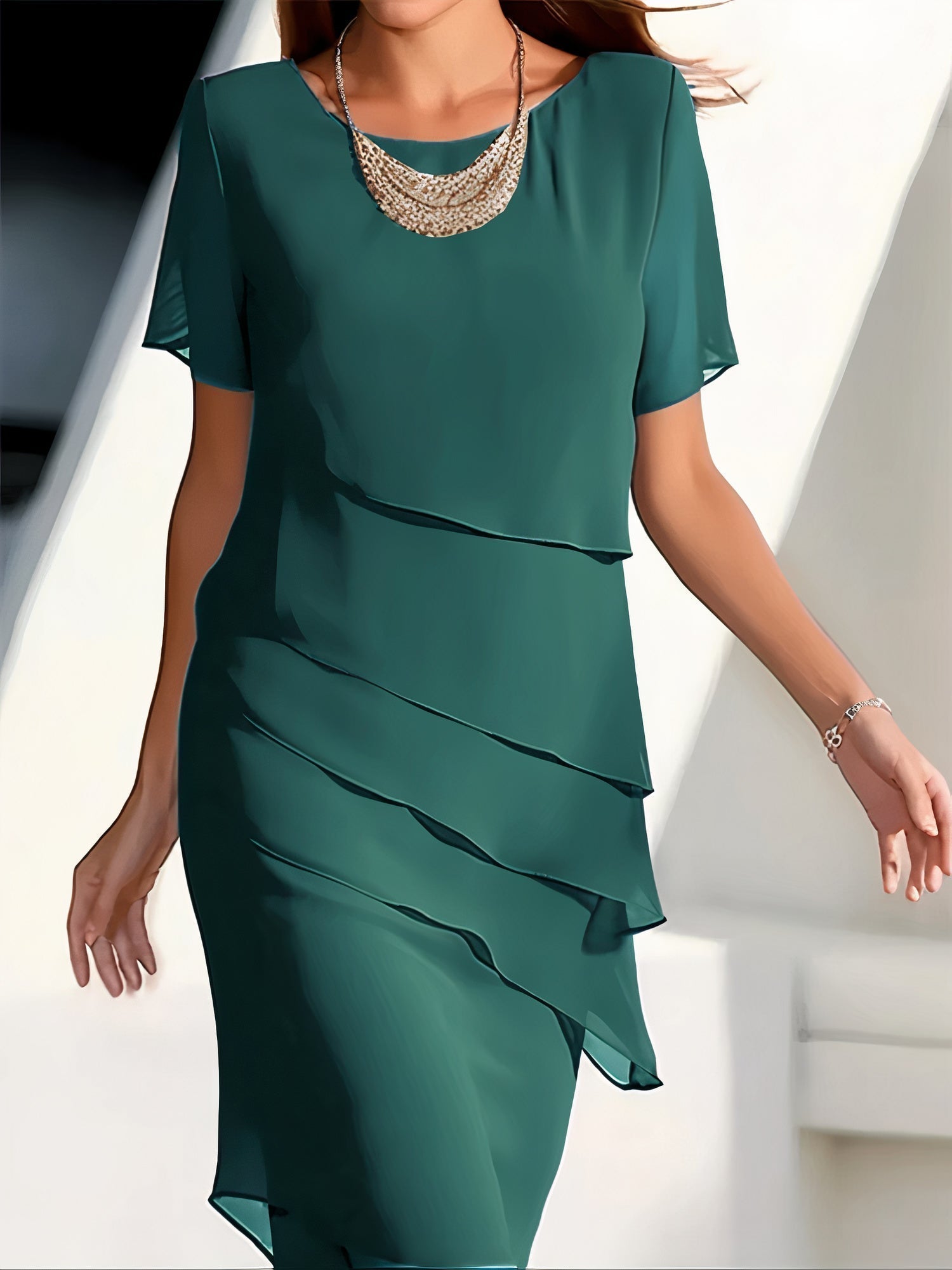 Apolline - Midi chiffon jurk met ruches dames
