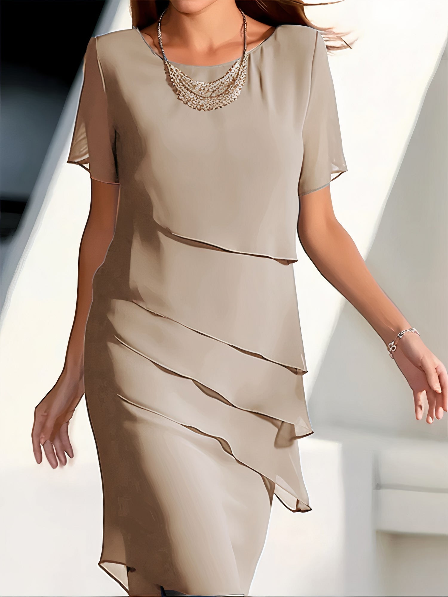 Apolline - Midi chiffon jurk met ruches dames
