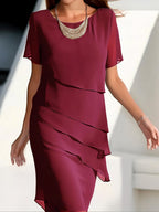 Apolline - Midi chiffon jurk met ruches dames