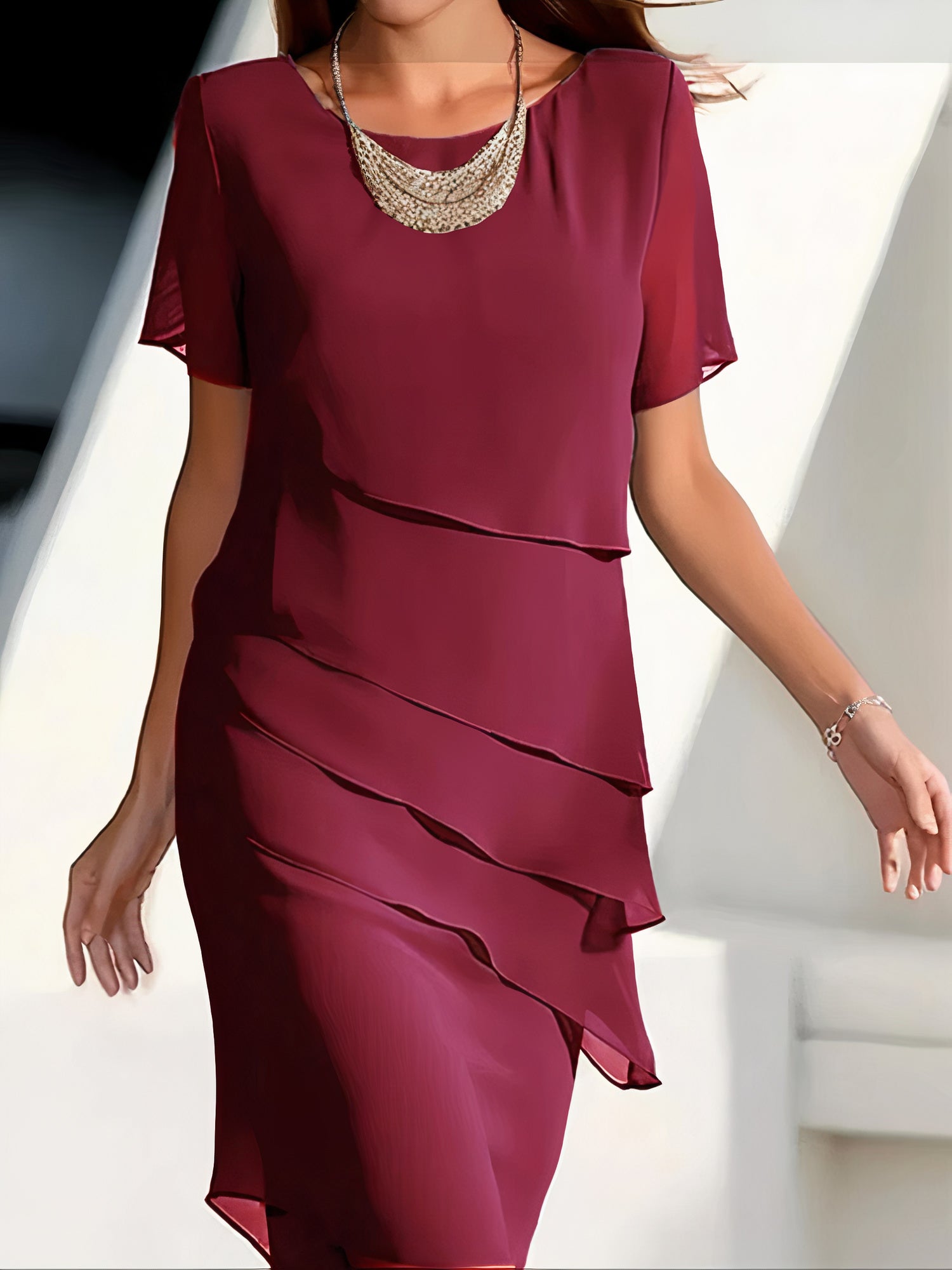 Apolline - Midi chiffon jurk met ruches dames