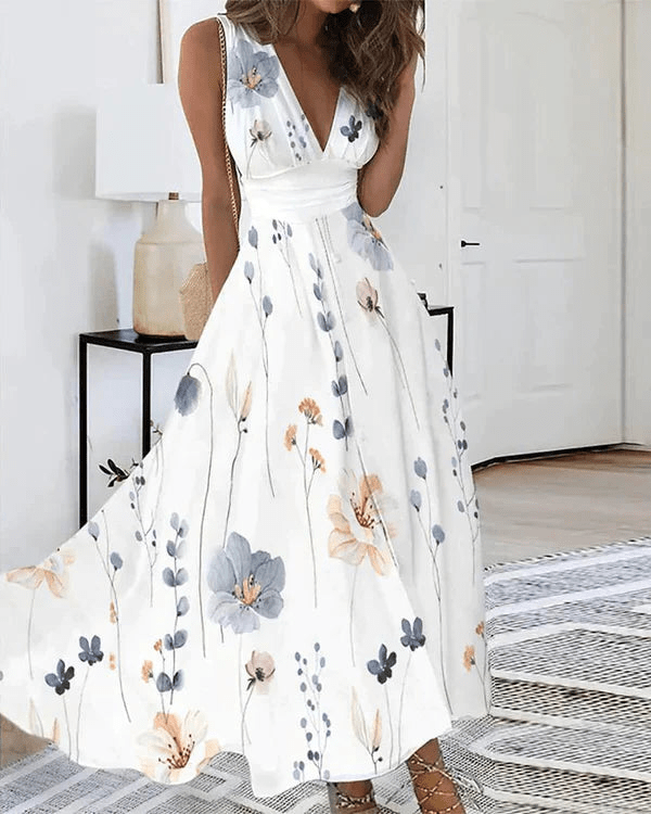 Victoria - Midi jurk met bloemenprint en V-hals dames
