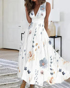 Victoria - Midi jurk met bloemenprint en V-hals dames