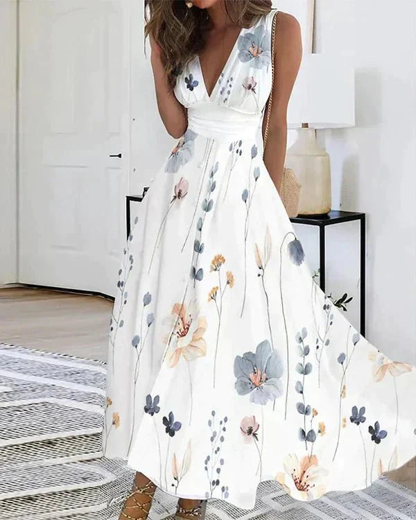 Victoria - Midi jurk met bloemenprint en V-hals dames