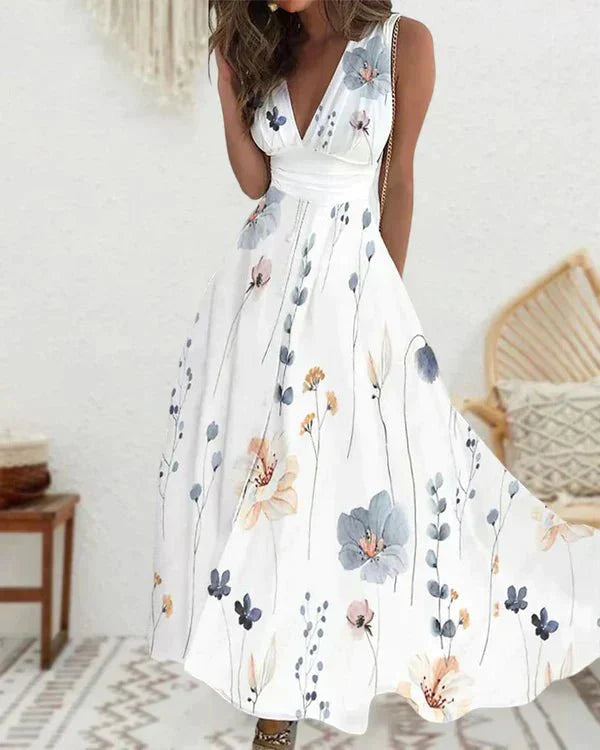 Victoria - Midi jurk met bloemenprint en V-hals dames