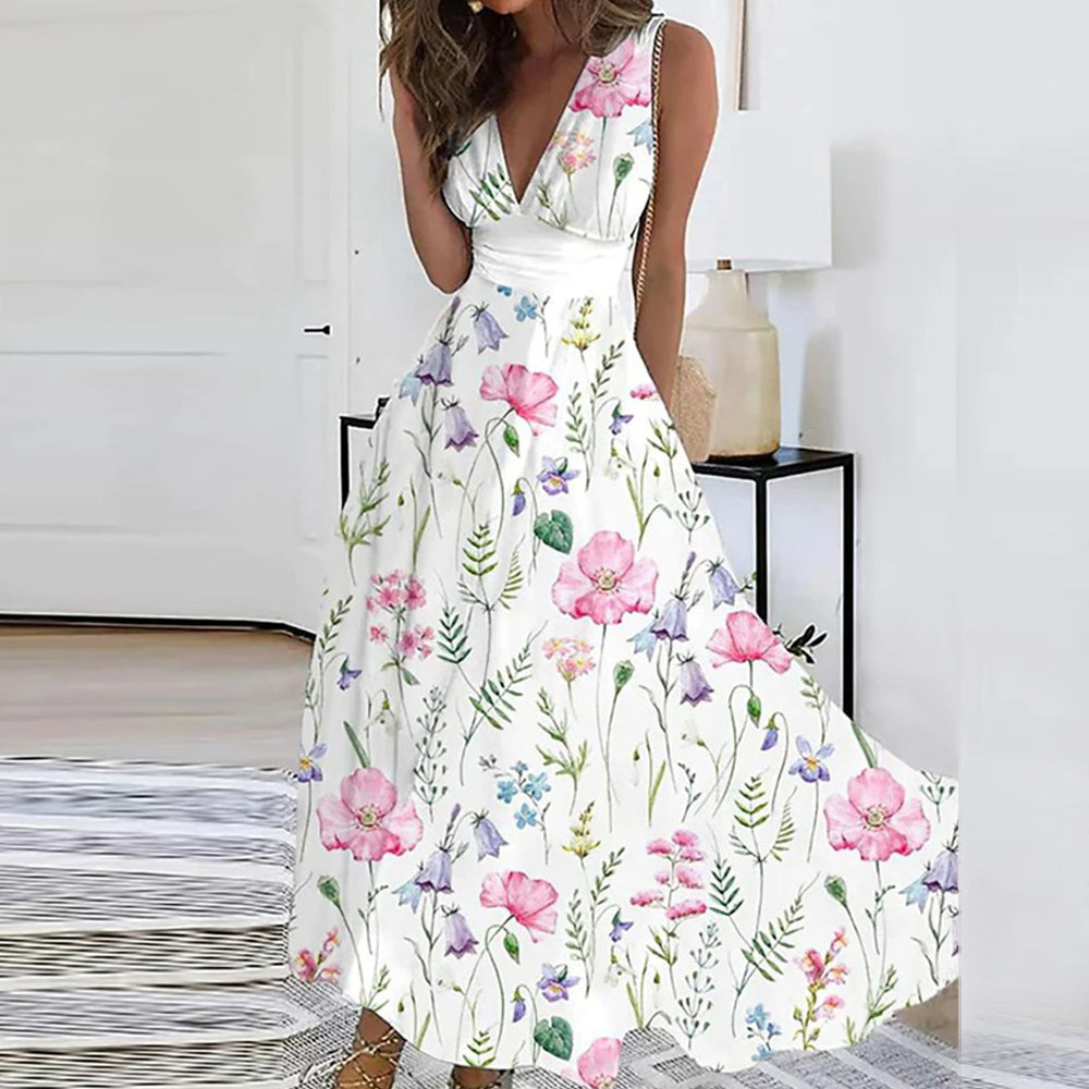Victoria - Midi jurk met bloemenprint en V-hals dames