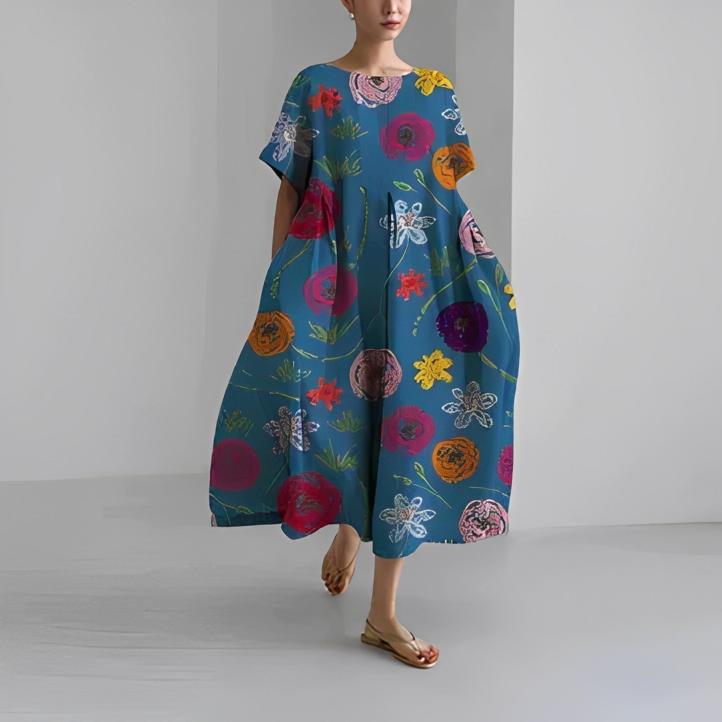 Ines - Midi jurk met print en losse pasvorm dames
