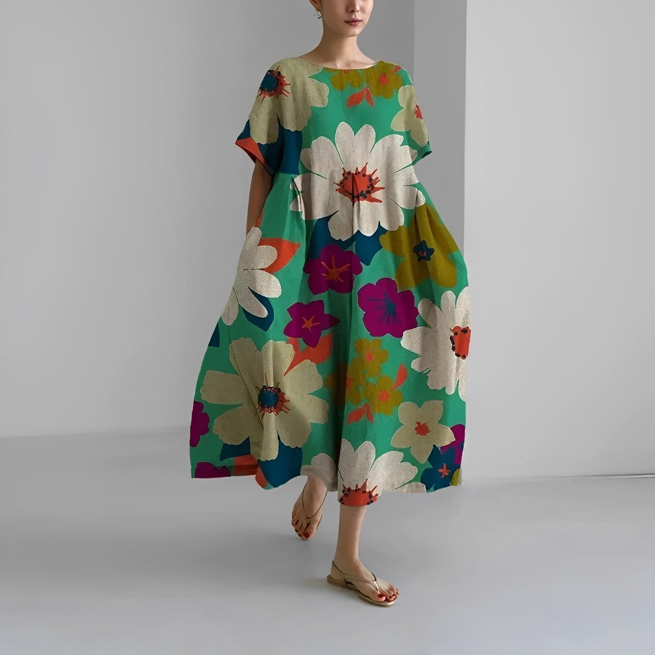 Ines - Midi jurk met print en losse pasvorm dames