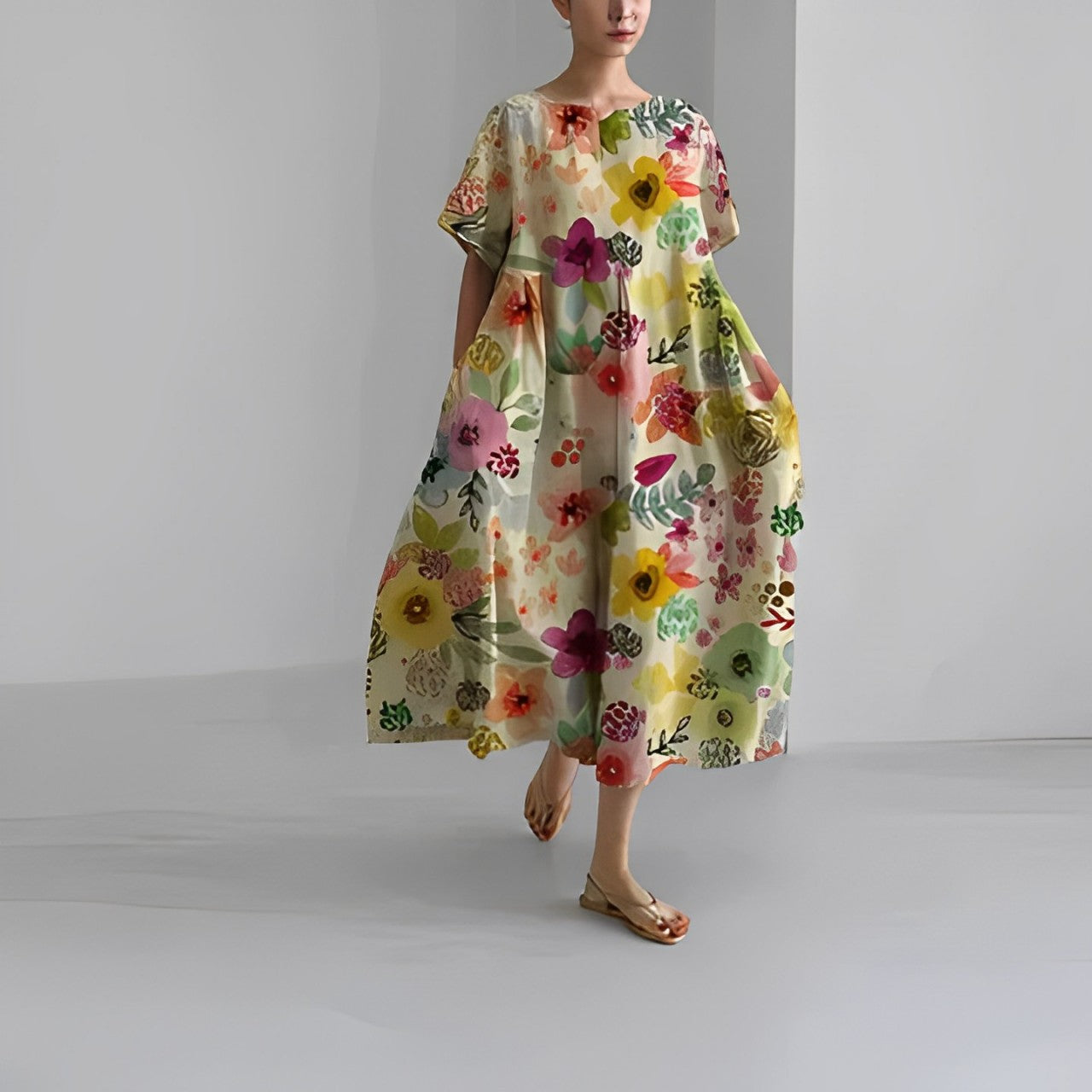Ines - Midi jurk met print en losse pasvorm dames