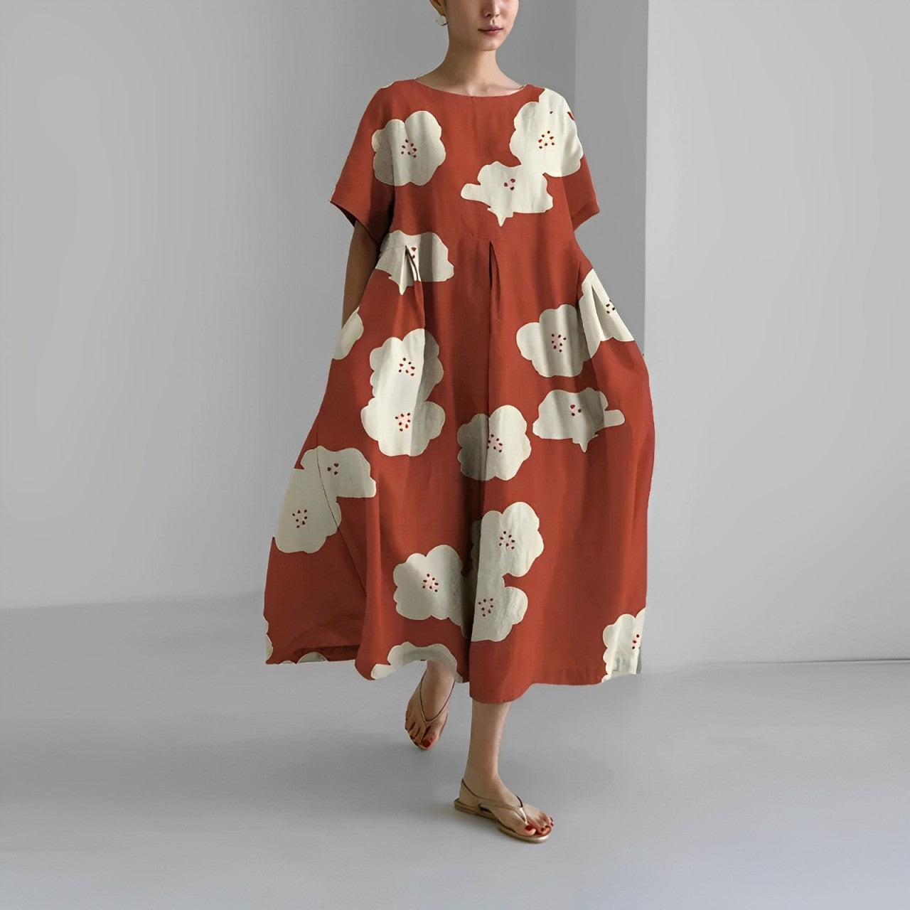 Ines - Midi jurk met print en losse pasvorm dames