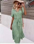 Margot - Midi jurk met ceintuur en bloemenprint dames