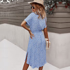 Margot - Midi jurk met ceintuur en bloemenprint dames