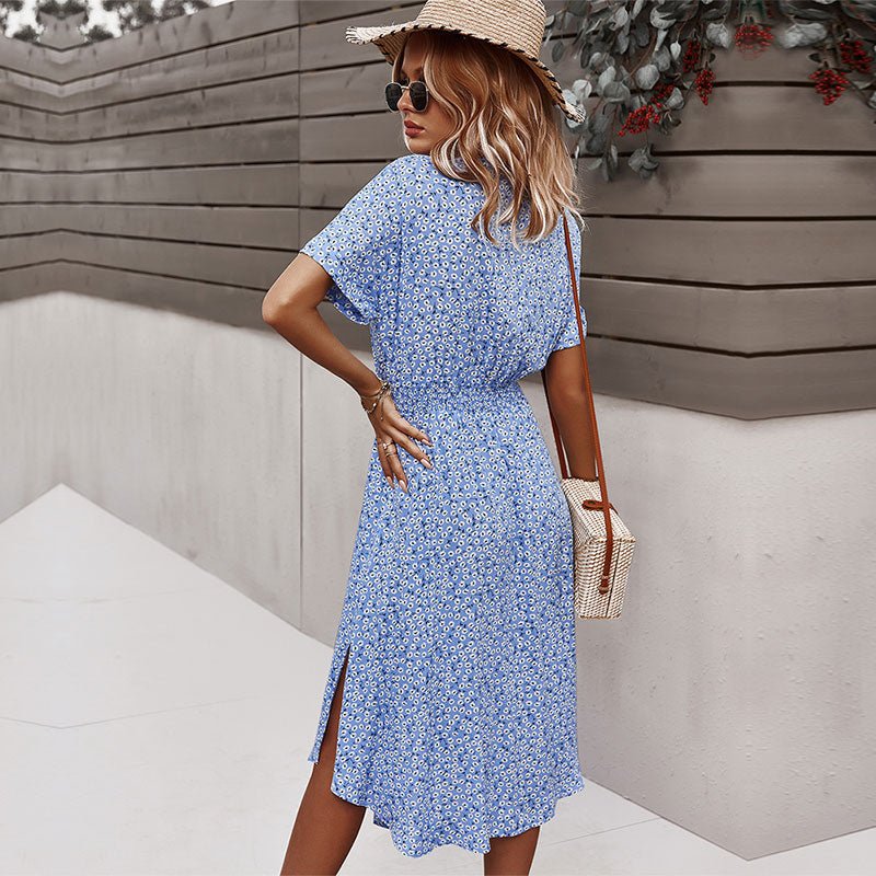 Margot - Midi jurk met ceintuur en bloemenprint dames