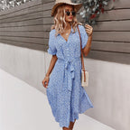 Margot - Midi jurk met ceintuur en bloemenprint dames