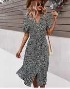 Margot - Midi jurk met ceintuur en bloemenprint dames