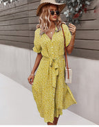 Margot - Midi jurk met ceintuur en bloemenprint dames