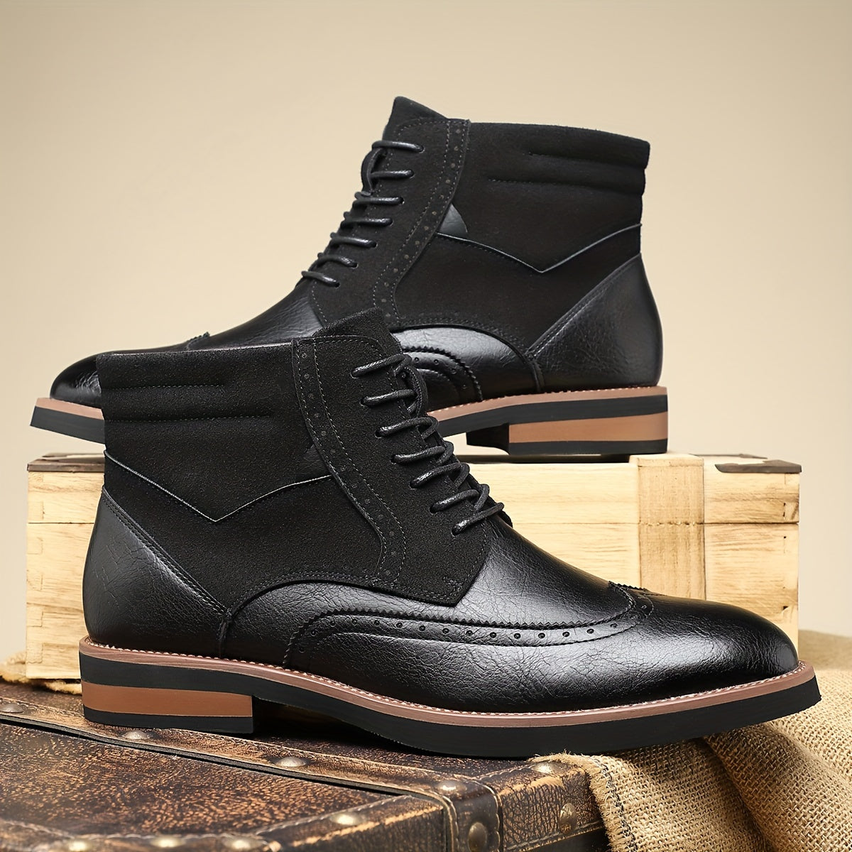 Nette schoenen heren enkelhoog met veters en brogue 1