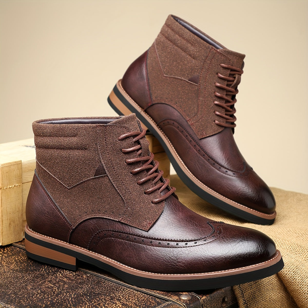Nette schoenen heren enkelhoog met veters en brogue 3