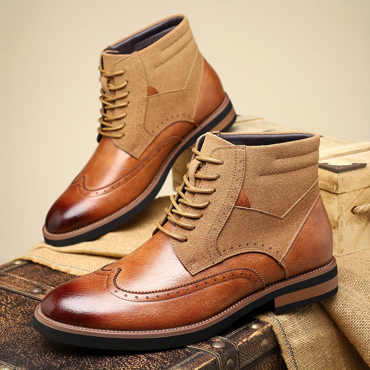 Nette schoenen heren enkelhoog met veters en brogue 4