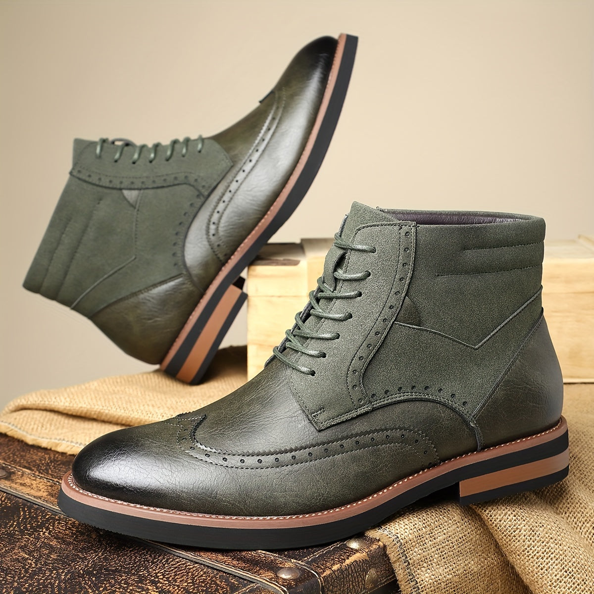 Nette schoenen heren enkelhoog met veters en brogue 6