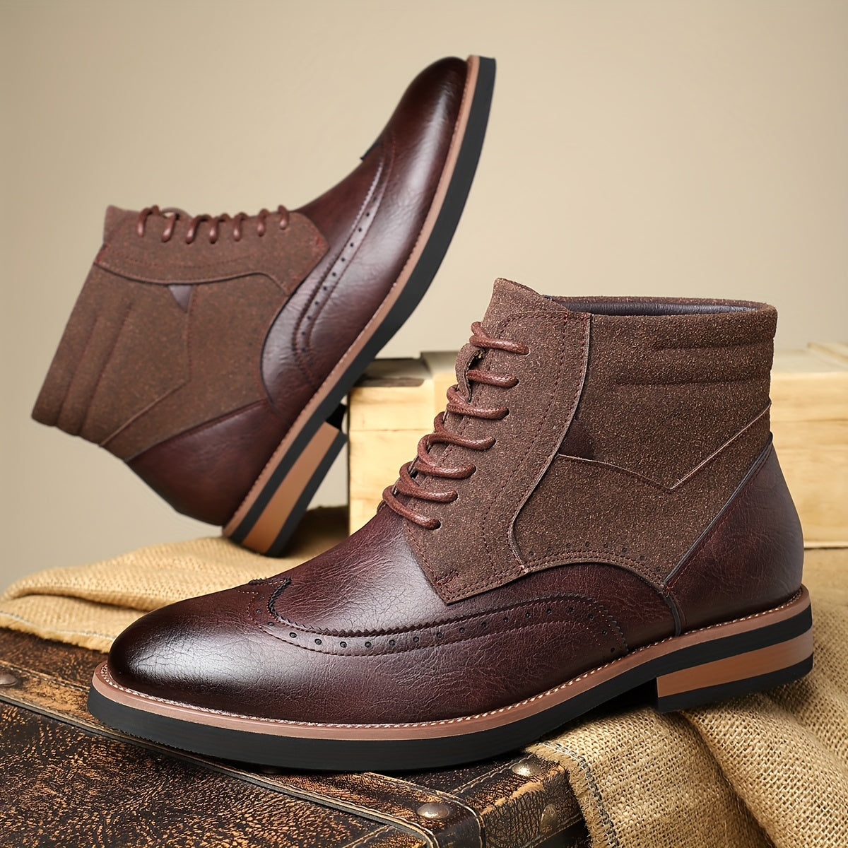 Nette schoenen heren enkelhoog met veters en brogue 7
