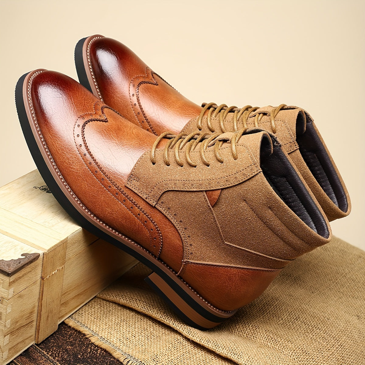 Nette schoenen heren enkelhoog met veters en brogue 8