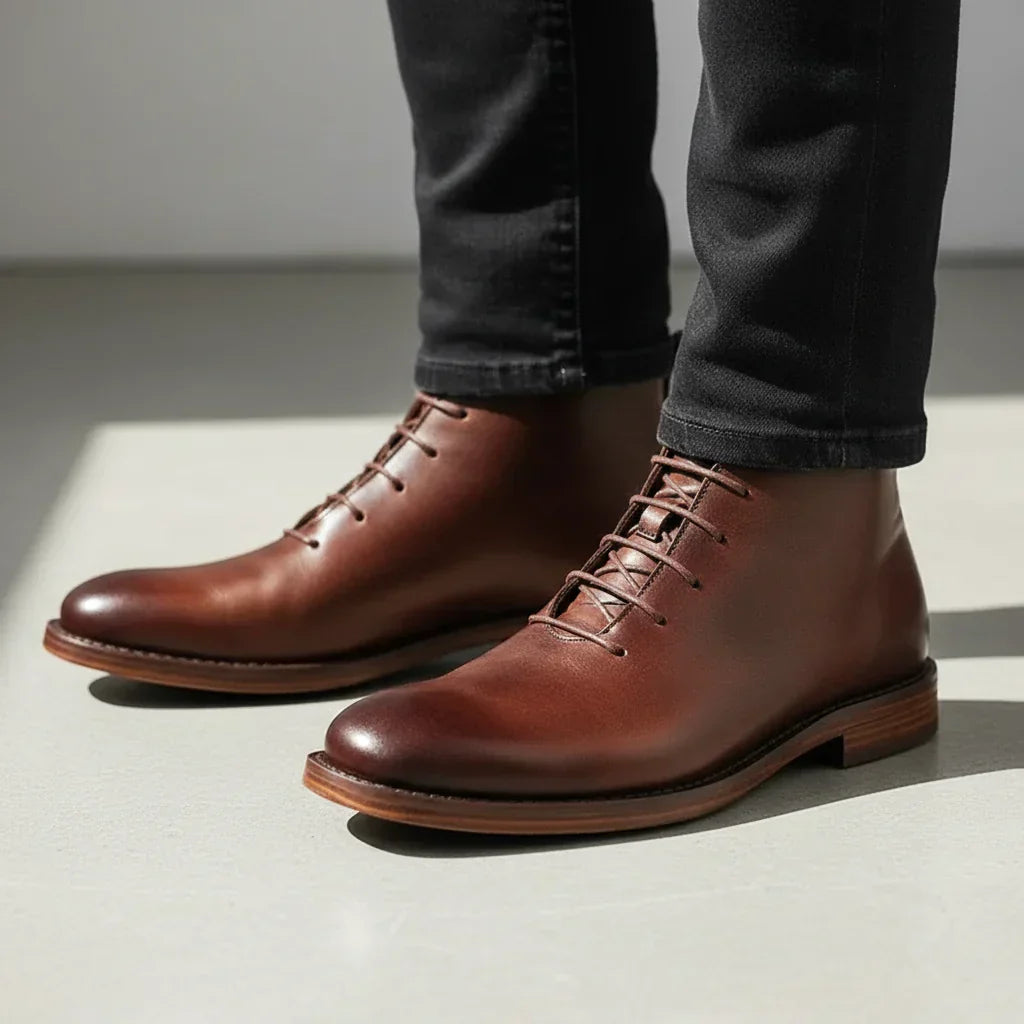Nette schoenen heren van leer met veters en lage hak 4