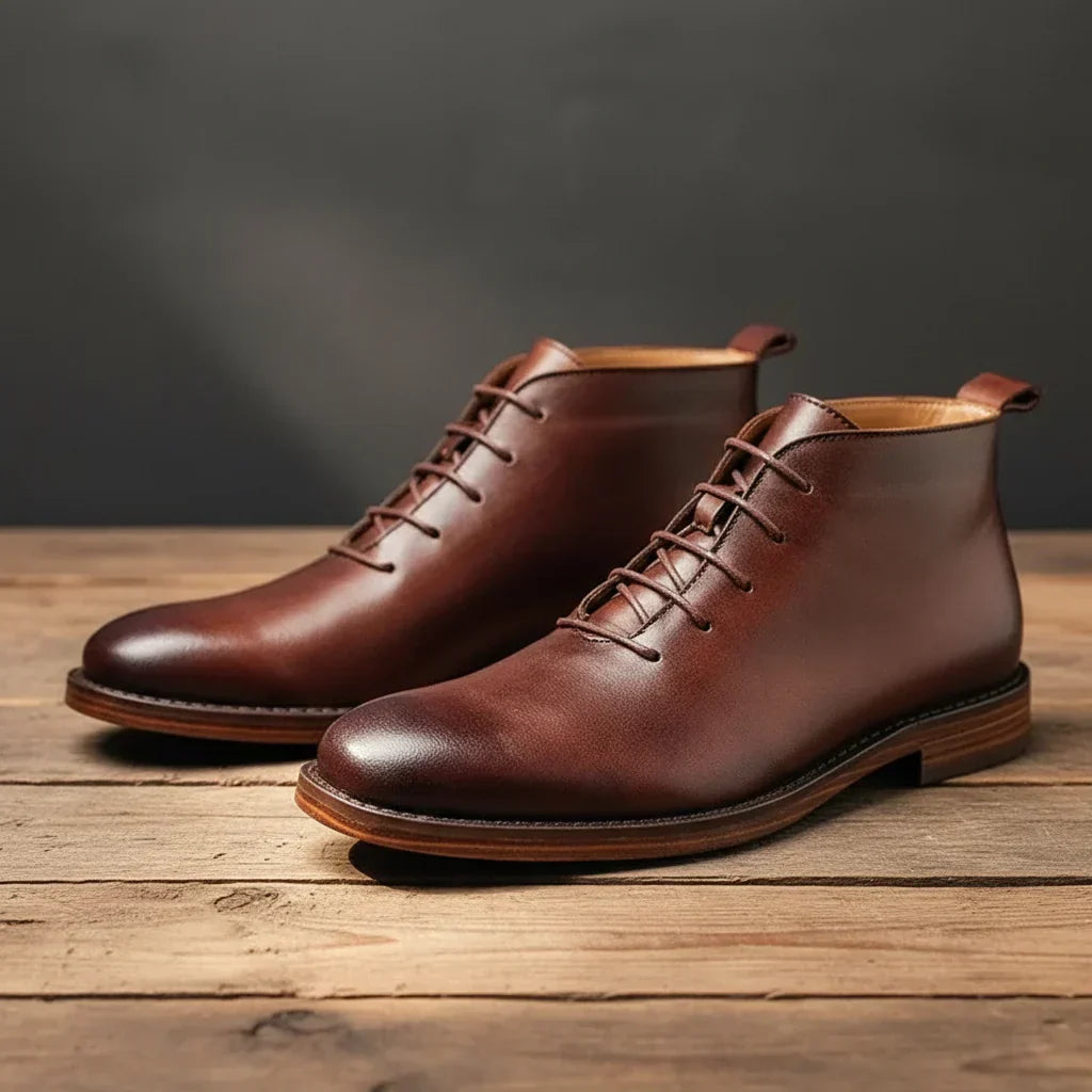 Nette schoenen heren van leer met veters en lage hak 5