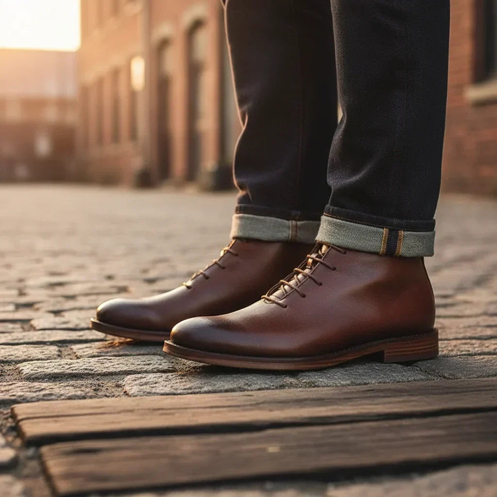 Nette schoenen heren van leer met veters en lage hak 6