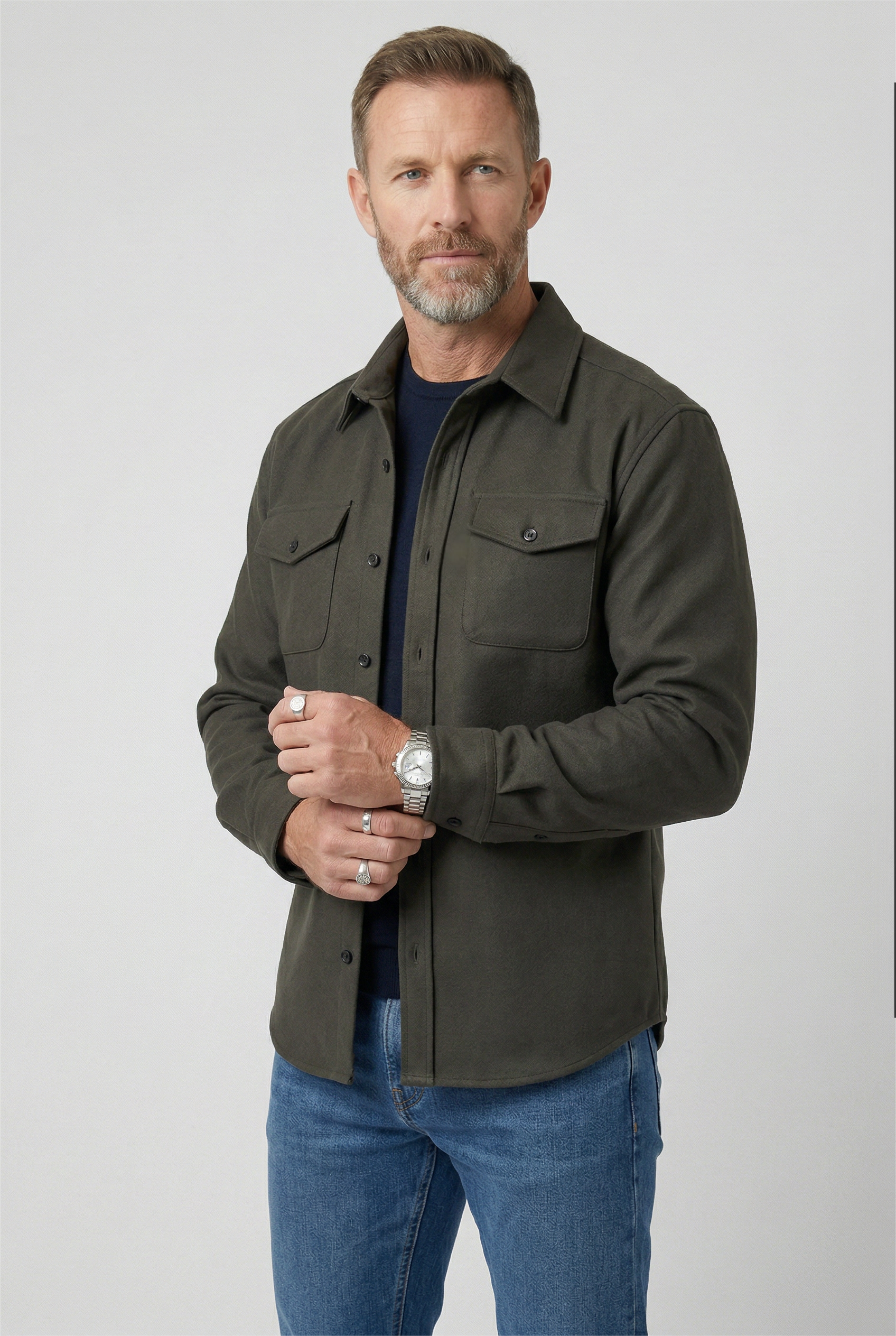 Overshirt heren met knoopsluiting en borstzakken 4