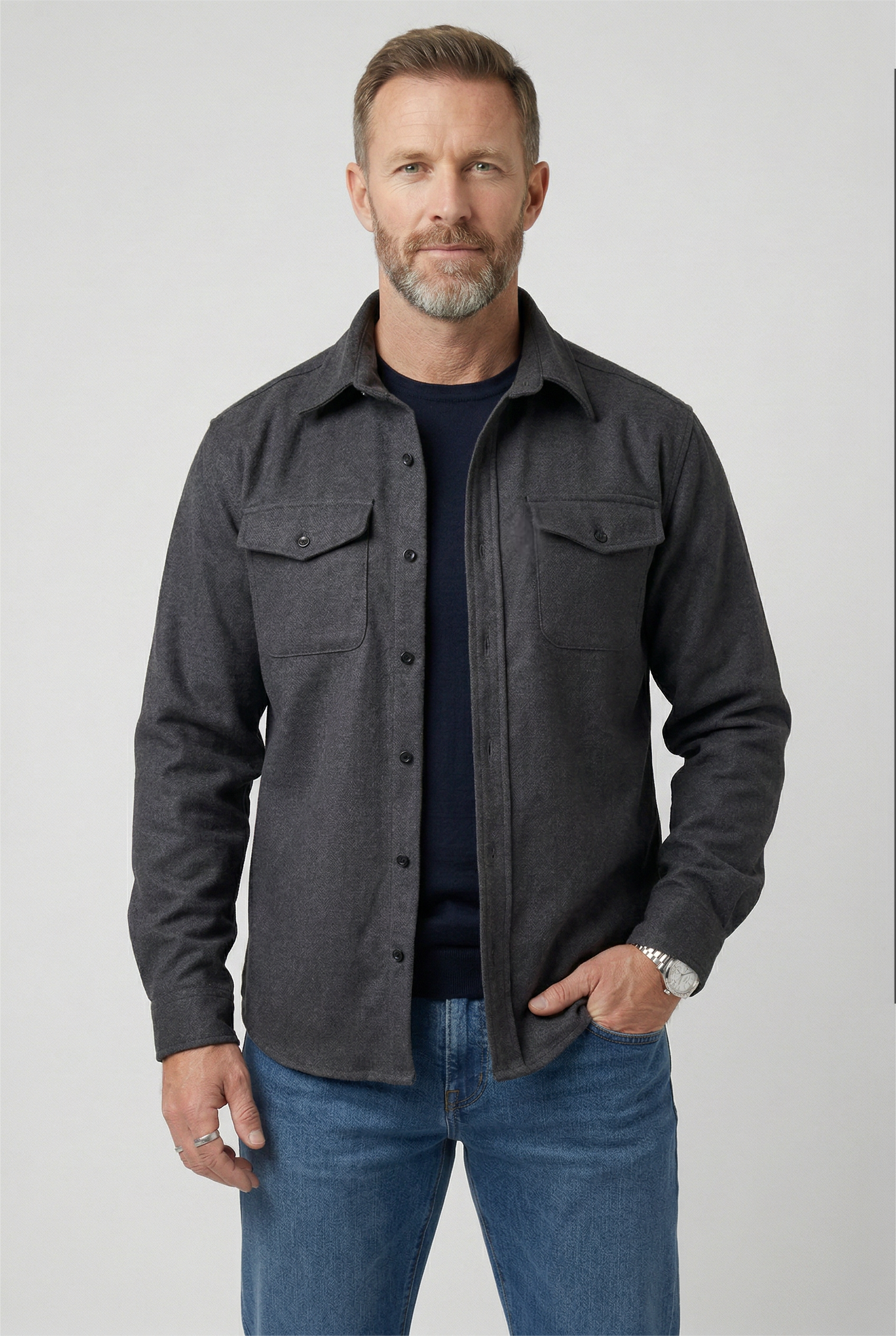Overshirt heren met knoopsluiting en borstzakken 5