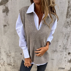 Oversized gebreide spencer dames met diepe V-hals en ribboord 2