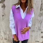 Oversized gebreide spencer dames met diepe V-hals en ribboord 4
