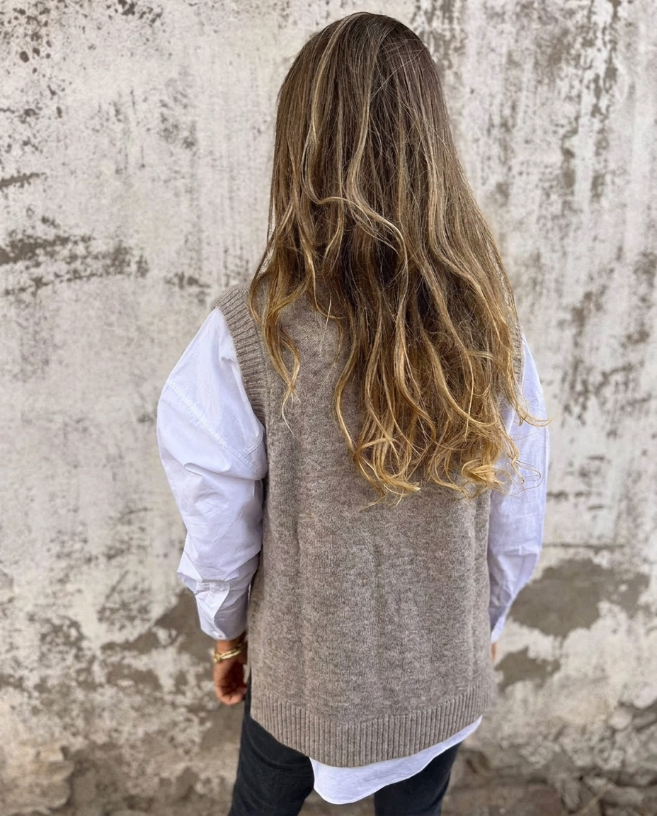 Oversized gebreide spencer dames met diepe V-hals en ribboord 5
