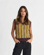 Oversized gebreide spencer dames met ruit en V-hals 1