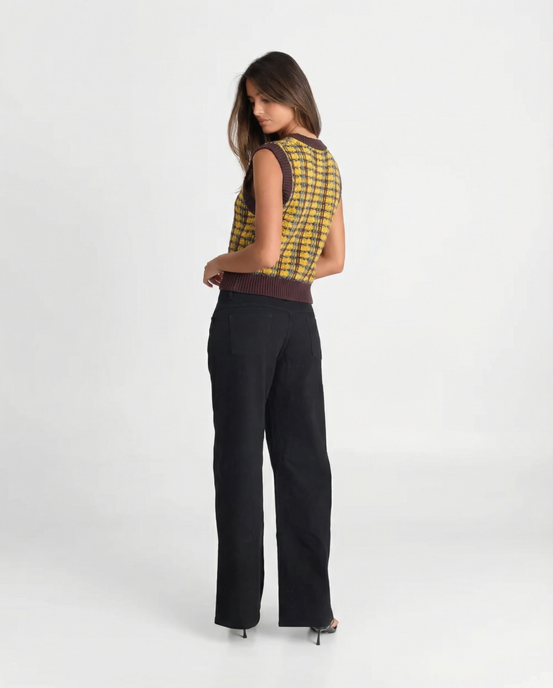 Oversized gebreide spencer dames met ruit en V-hals 3