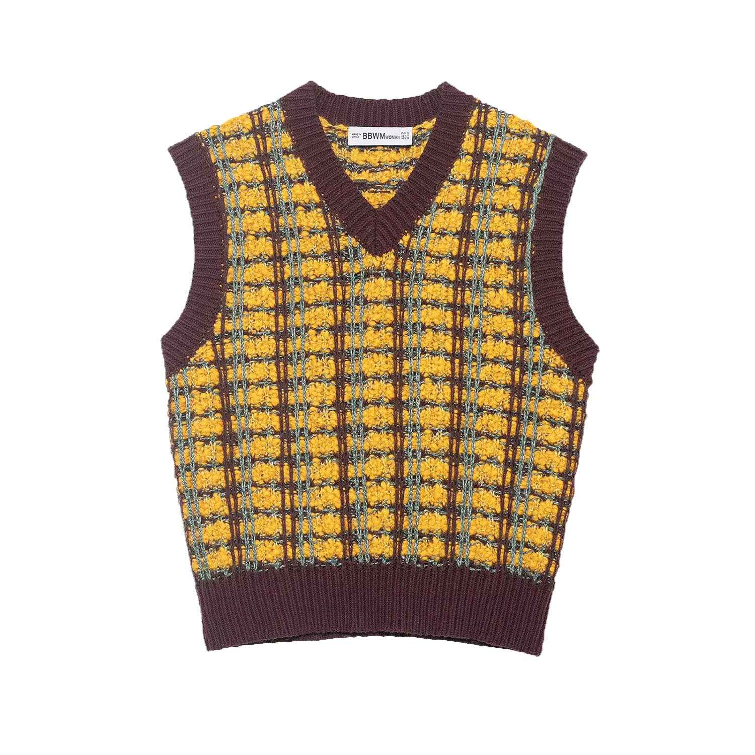 Oversized gebreide spencer dames met ruit en V-hals 4