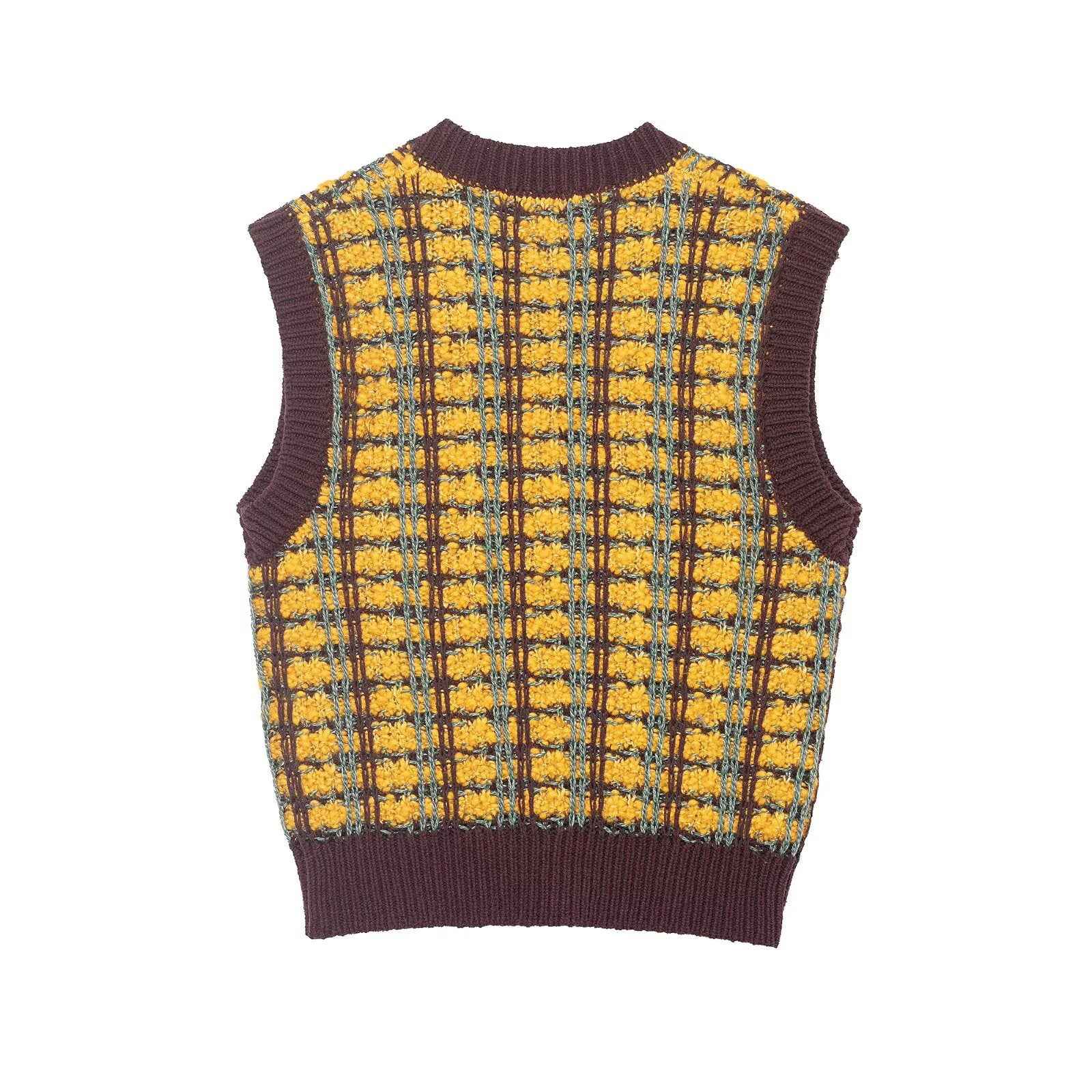 Oversized gebreide spencer dames met ruit en V-hals 5