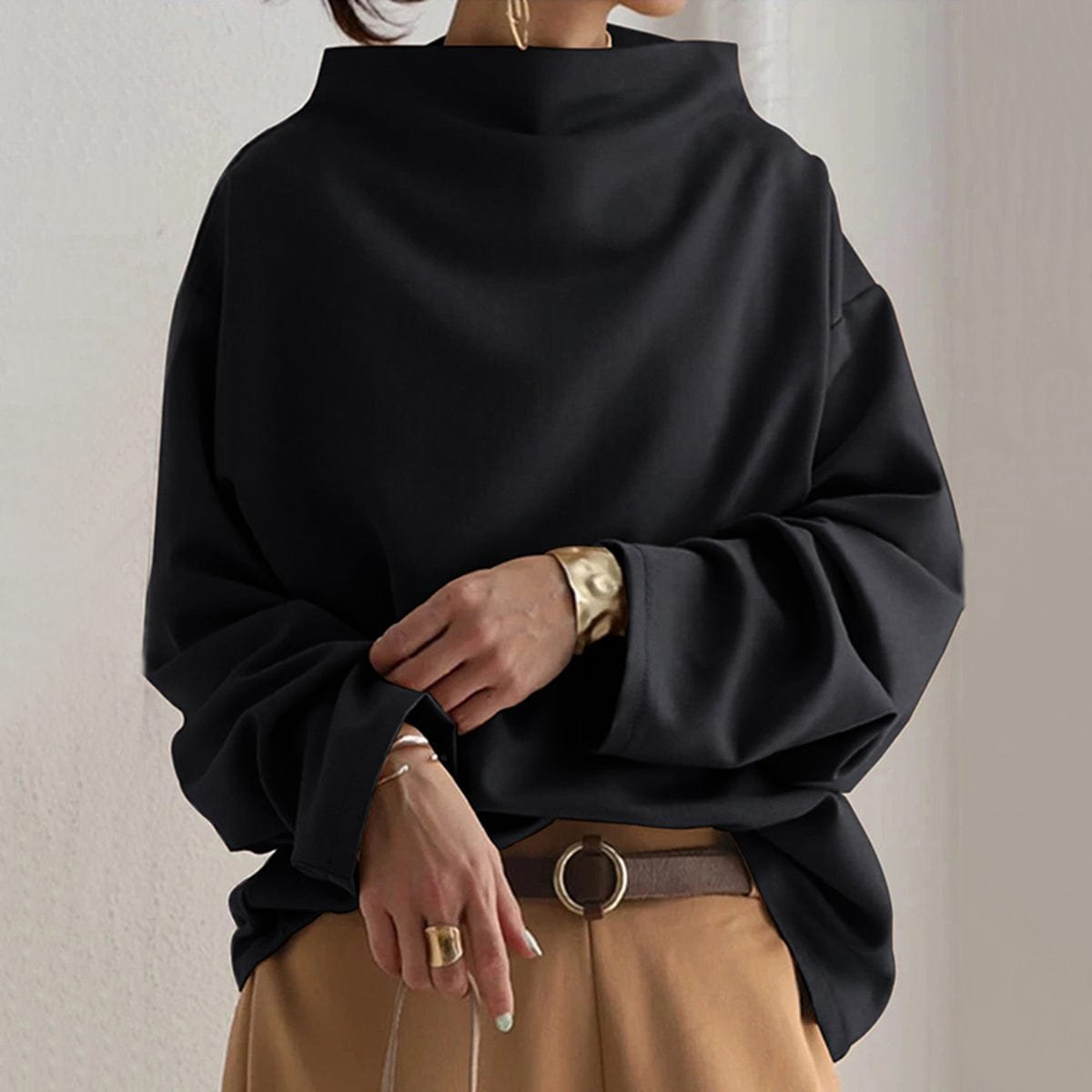 Oversized gebreide trui dames met col en lange mouwen 1