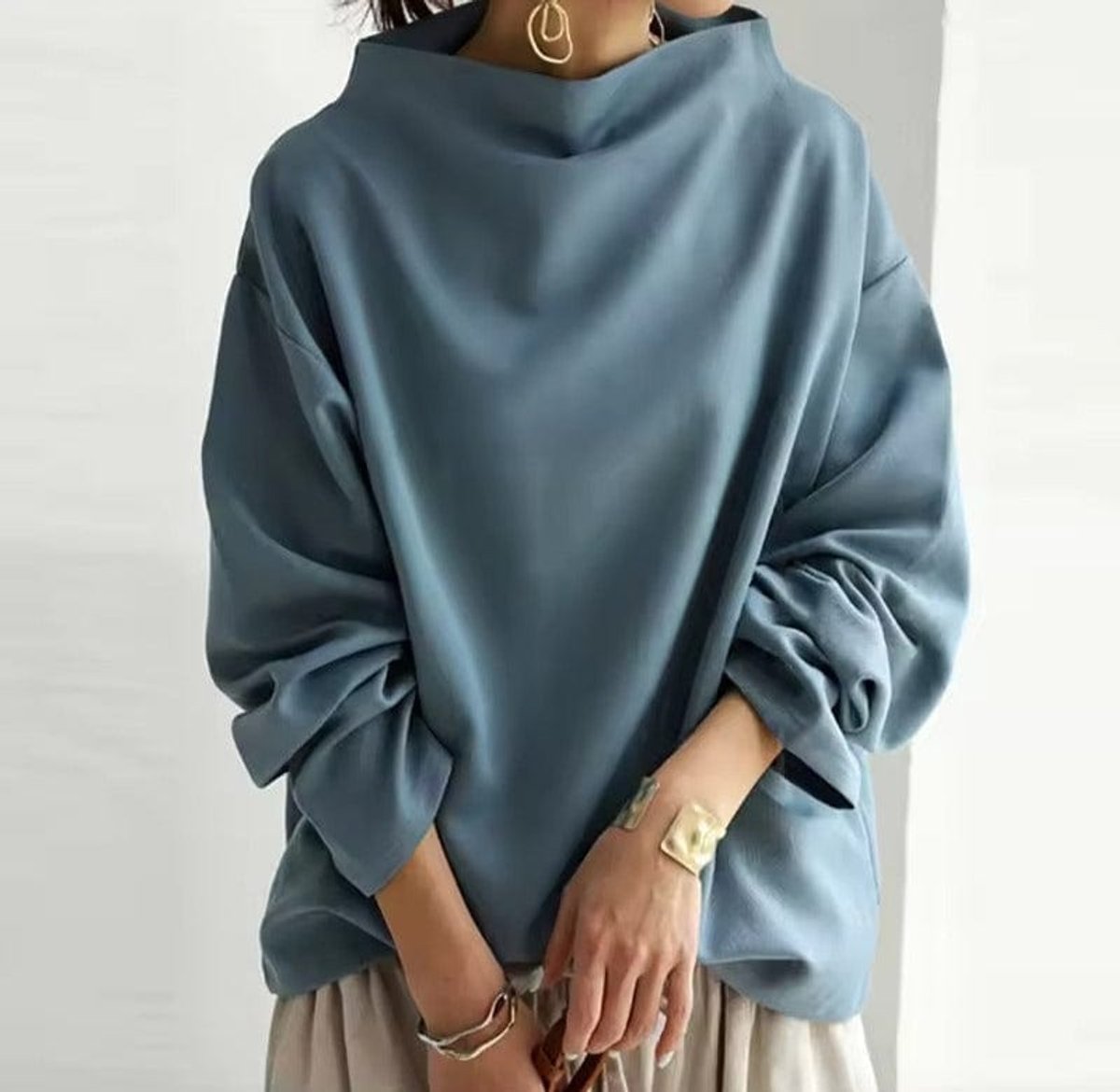 Oversized gebreide trui dames met col en lange mouwen 2