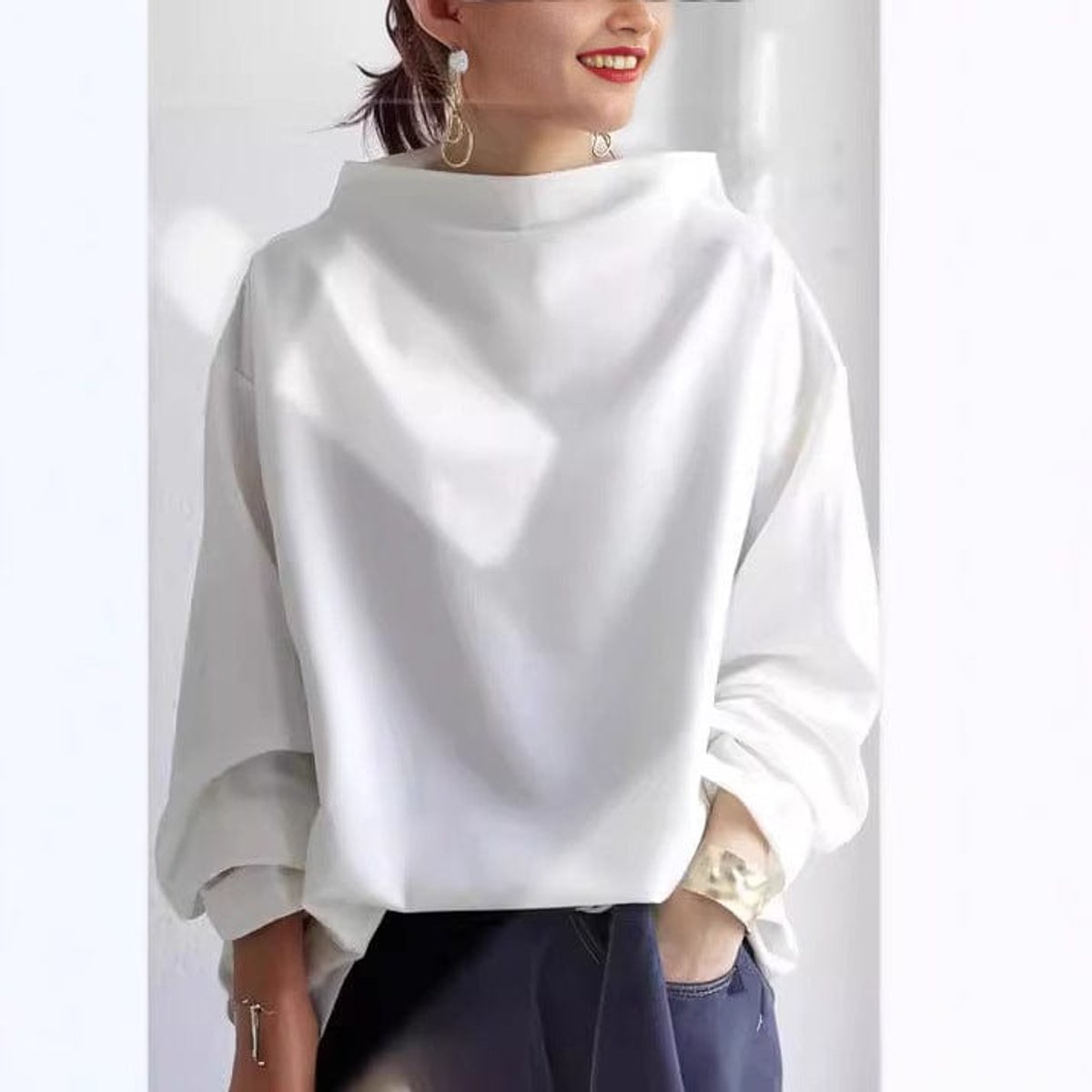 Oversized gebreide trui dames met col en lange mouwen 3