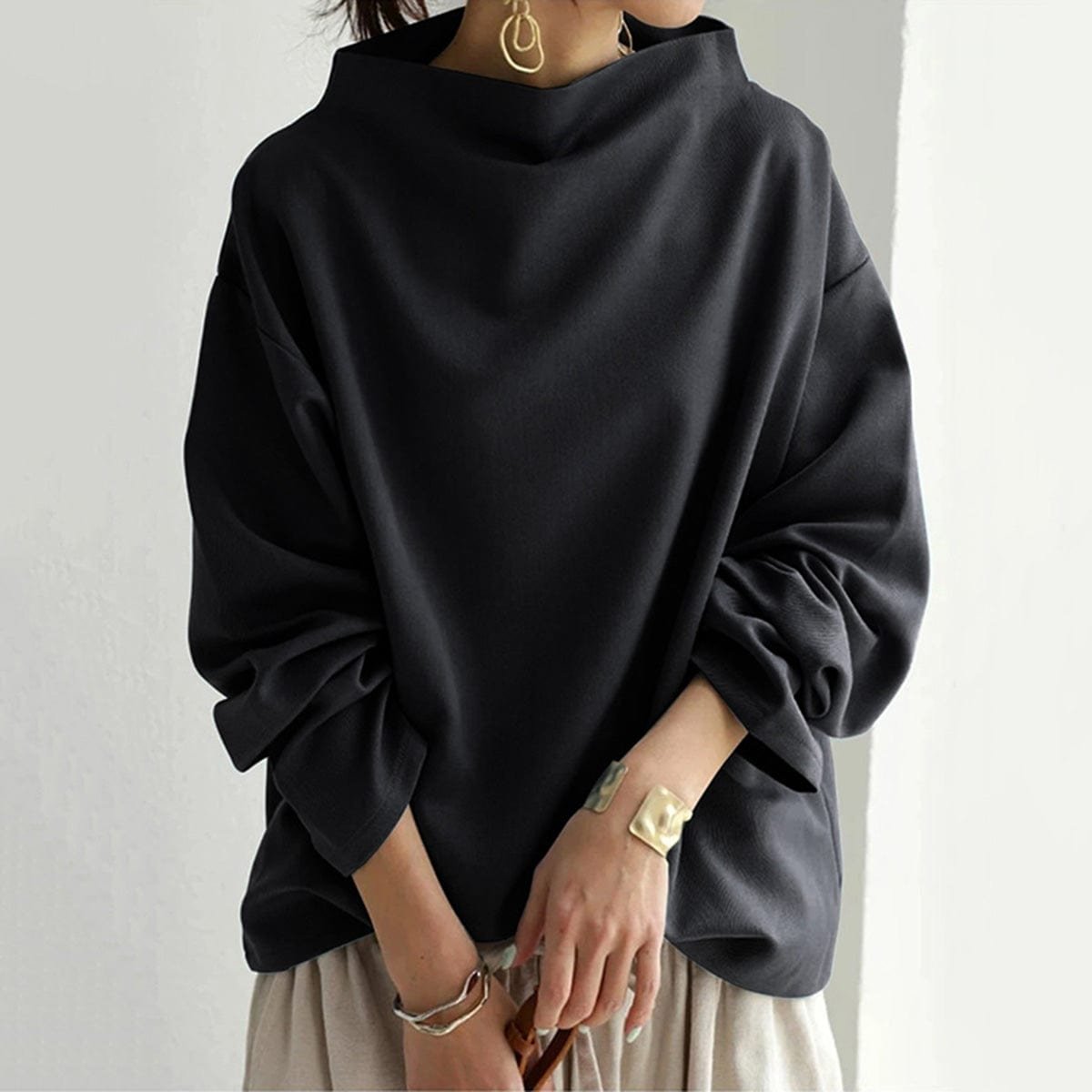 Oversized gebreide trui dames met col en lange mouwen 4