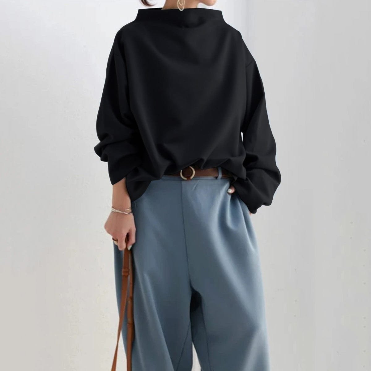 Oversized gebreide trui dames met col en lange mouwen 7