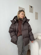 Oversized gewatteerde winterjas dames met capuchon en hoge kraag 2