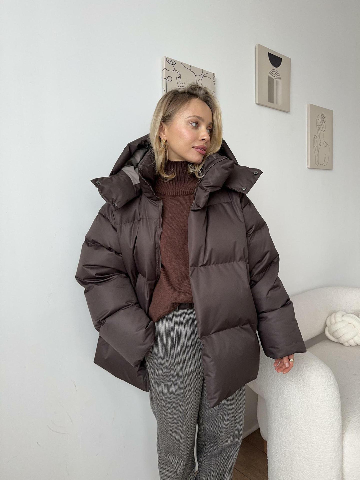 Oversized gewatteerde winterjas dames met capuchon en hoge kraag 2