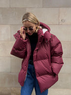 Oversized gewatteerde winterjas dames met capuchon en hoge kraag 3