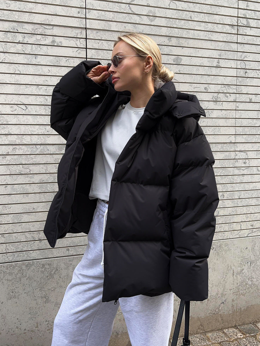 Oversized gewatteerde winterjas dames met capuchon en hoge kraag 4
