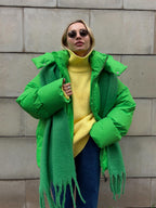 Oversized gewatteerde winterjas dames met capuchon en hoge kraag 5