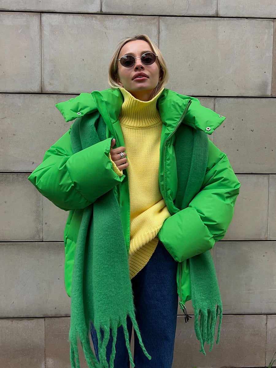 Oversized gewatteerde winterjas dames met capuchon en hoge kraag 5