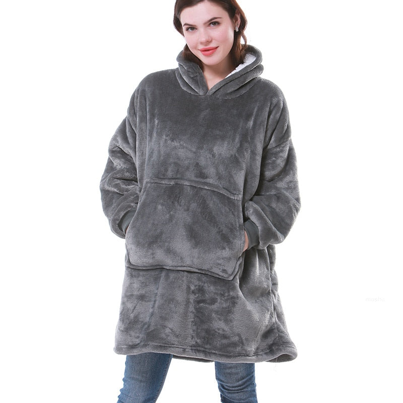Oversized hoodie deken dames met capuchon en zachte sherpa voering 1