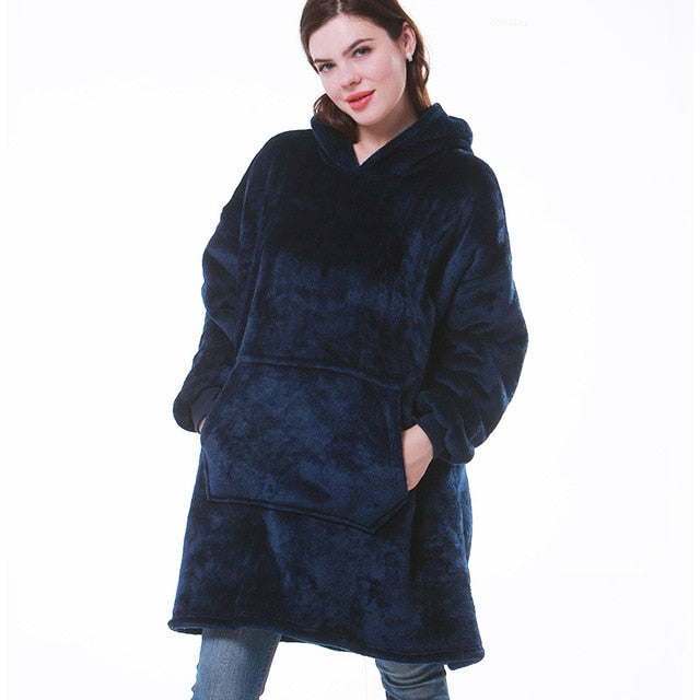 Oversized hoodie deken dames met capuchon en zachte sherpa voering 3